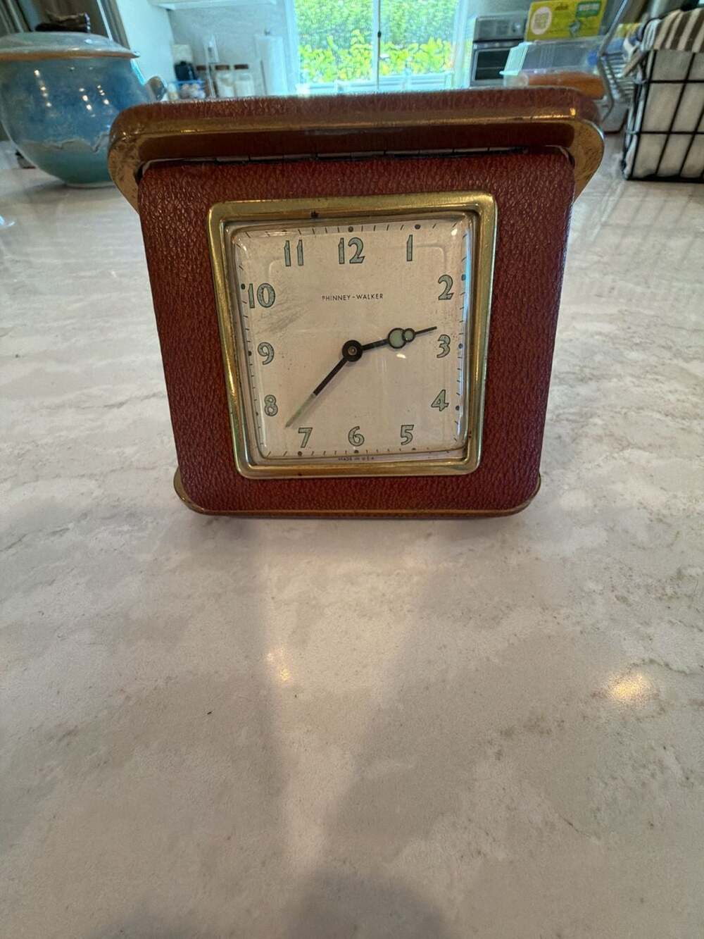 Vintage Phinney-Walker Brown Leather Folding Travel Alarm Clock